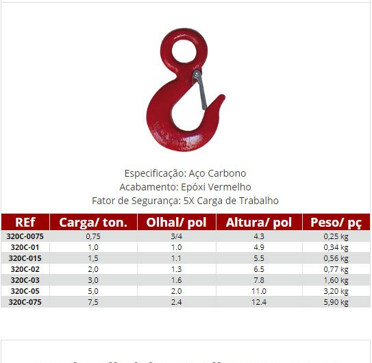 Gancho Olhal de Aço Carbono Forjado